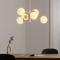 Lámpara colgante Aurora, beige, Ø 60 cm, 6 luces, cristal, E14
