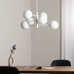 Lámpara colgante Aurora, blanca, Ø 60 cm, 6 luces, cristal, E14