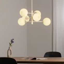 Lámpara colgante Aurora, blanca, Ø 60 cm, 6 luces, cristal, E14