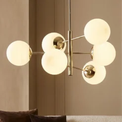Lámpara colgante Aurora, dorada, 6 luces, cristal, metal
