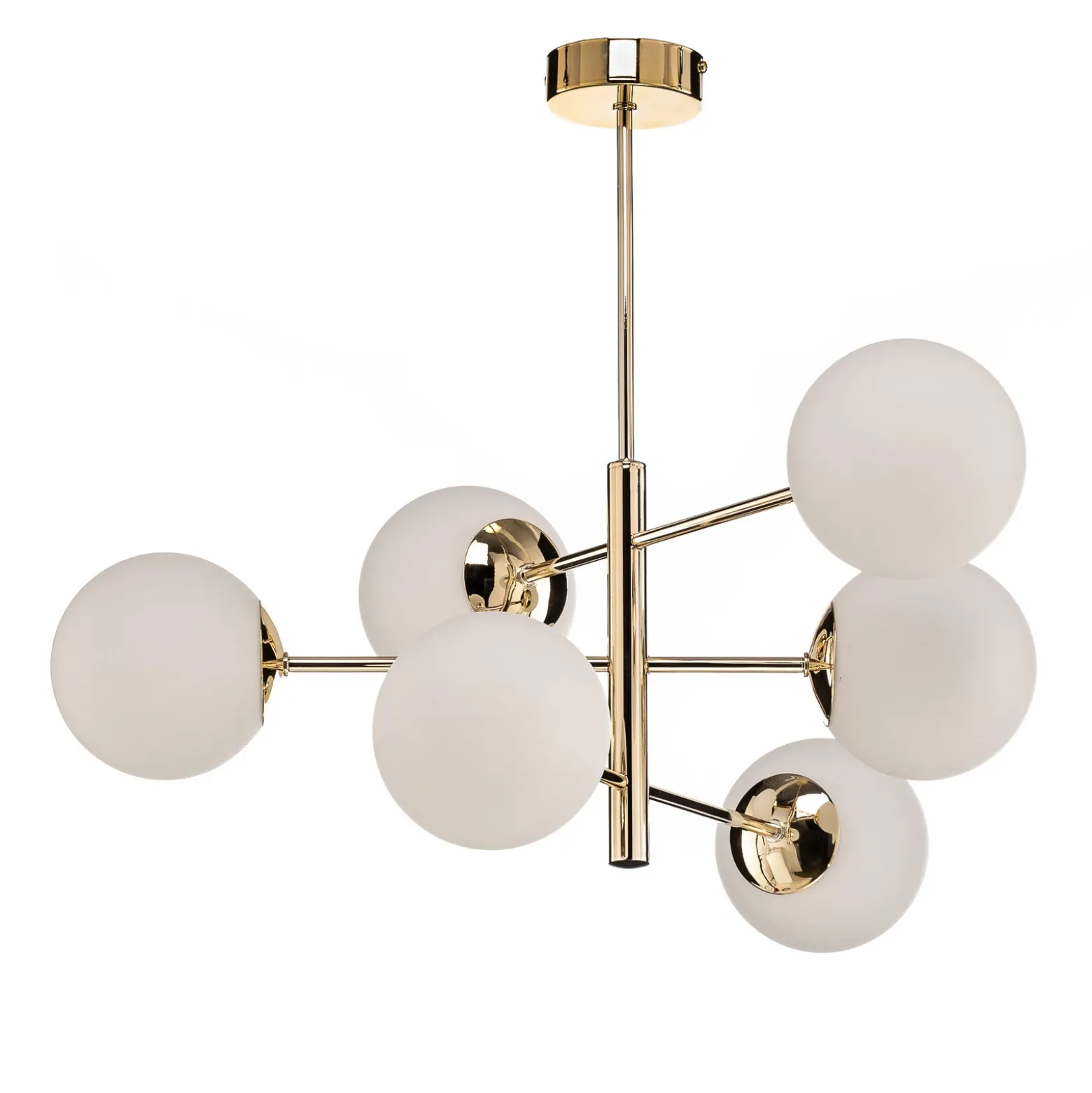 Lámpara colgante Aurora, dorada, 6 luces, cristal, metal