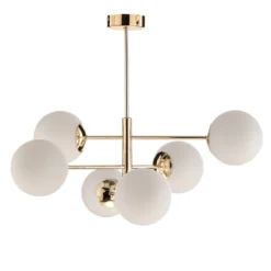 Lámpara colgante Aurora, dorada, 6 luces, cristal, metal
