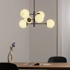 Lámpara colgante Aurora, negra, Ø 60 cm, 6 luces, cristal, E14