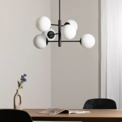 Lámpara colgante Aurora, negra, Ø 60 cm, 6 luces, cristal, E14