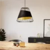 Lámpara colgante Austell, Ø 43 cm, negro/oro, metal, tela
