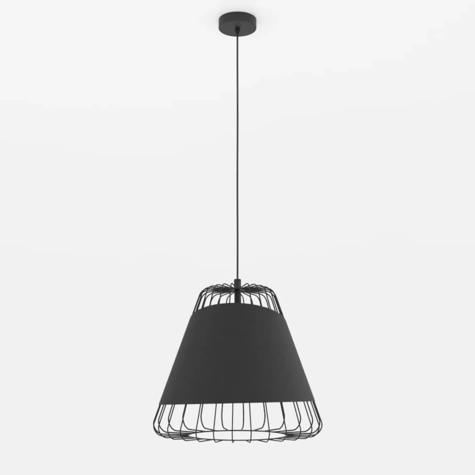 Lámpara colgante Austell, Ø 43 cm, negro/oro, metal, tela