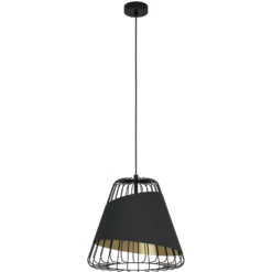 Lámpara colgante Austell, Ø 43 cm, negro/oro, metal, tela