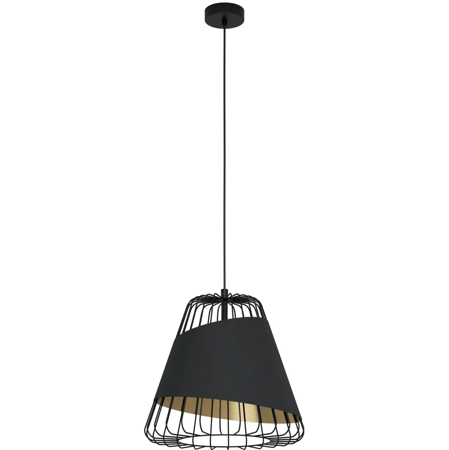 Lámpara colgante Austell, Ø 43 cm, negro/oro, metal, tela