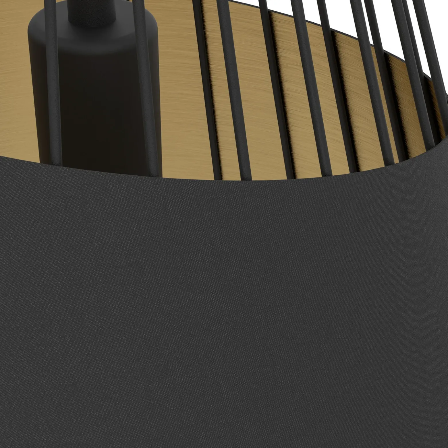 Lámpara colgante Austell, Ø 43 cm, negro/oro, metal, tela