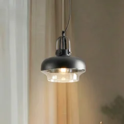 Lámpara colgante AV-5064-1BSY, pantalla de metal y cristal