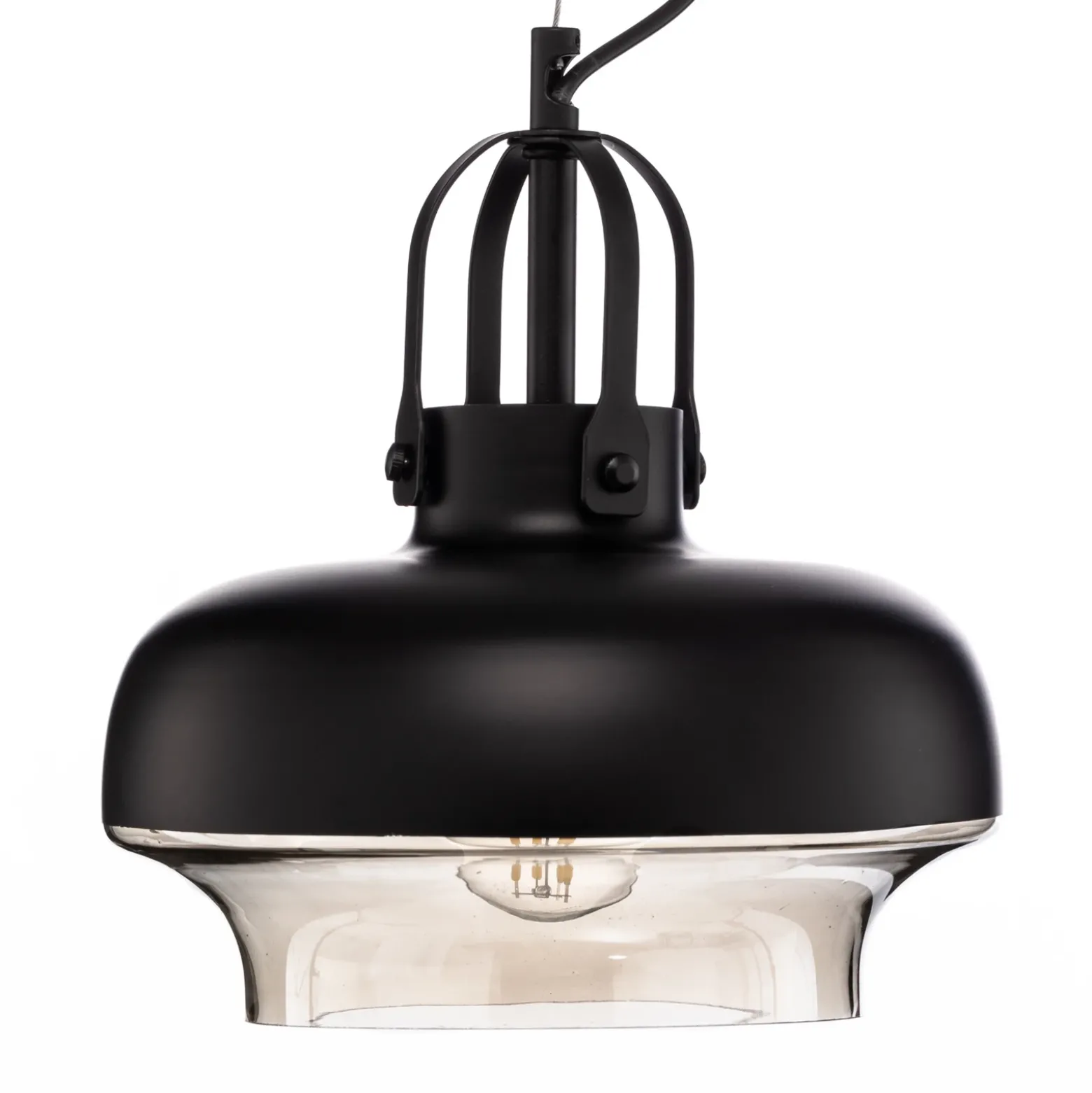 Lámpara colgante AV-5064-1BSY, pantalla de metal y cristal