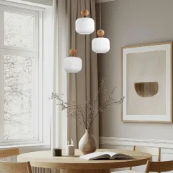 Lámpara colgante Ballo, 3 luces, blanca, cristal, Ø 35 cm