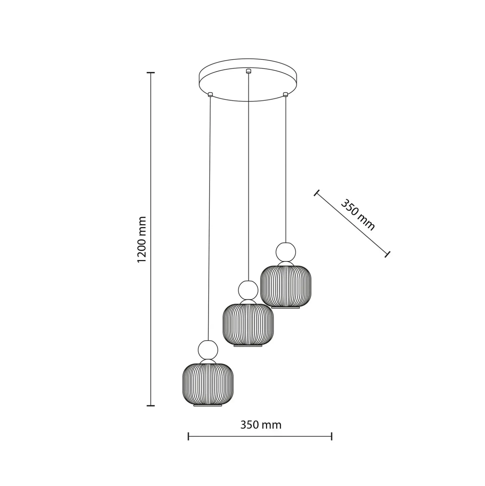 Lámpara colgante Ballo, 3 luces, blanca, cristal, Ø 35 cm