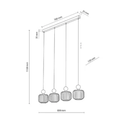 Lámpara colgante Ballo, 4 luces, beige, cristal, longitud 80 cm