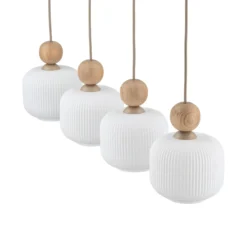 Lámpara colgante Ballo, 4 luces, beige, cristal, longitud 80 cm
