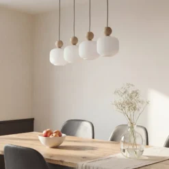 Lámpara colgante Ballo, 4 luces, beige, cristal, longitud 80 cm