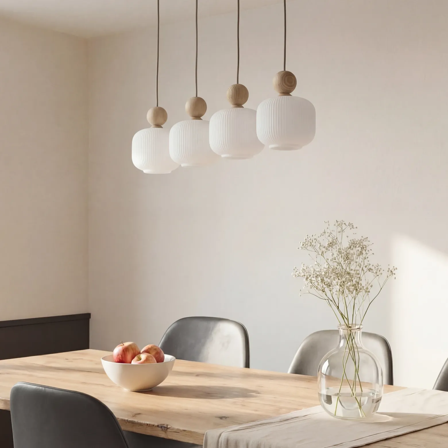 Lámpara colgante Ballo, 4 luces, beige, cristal, longitud 80 cm