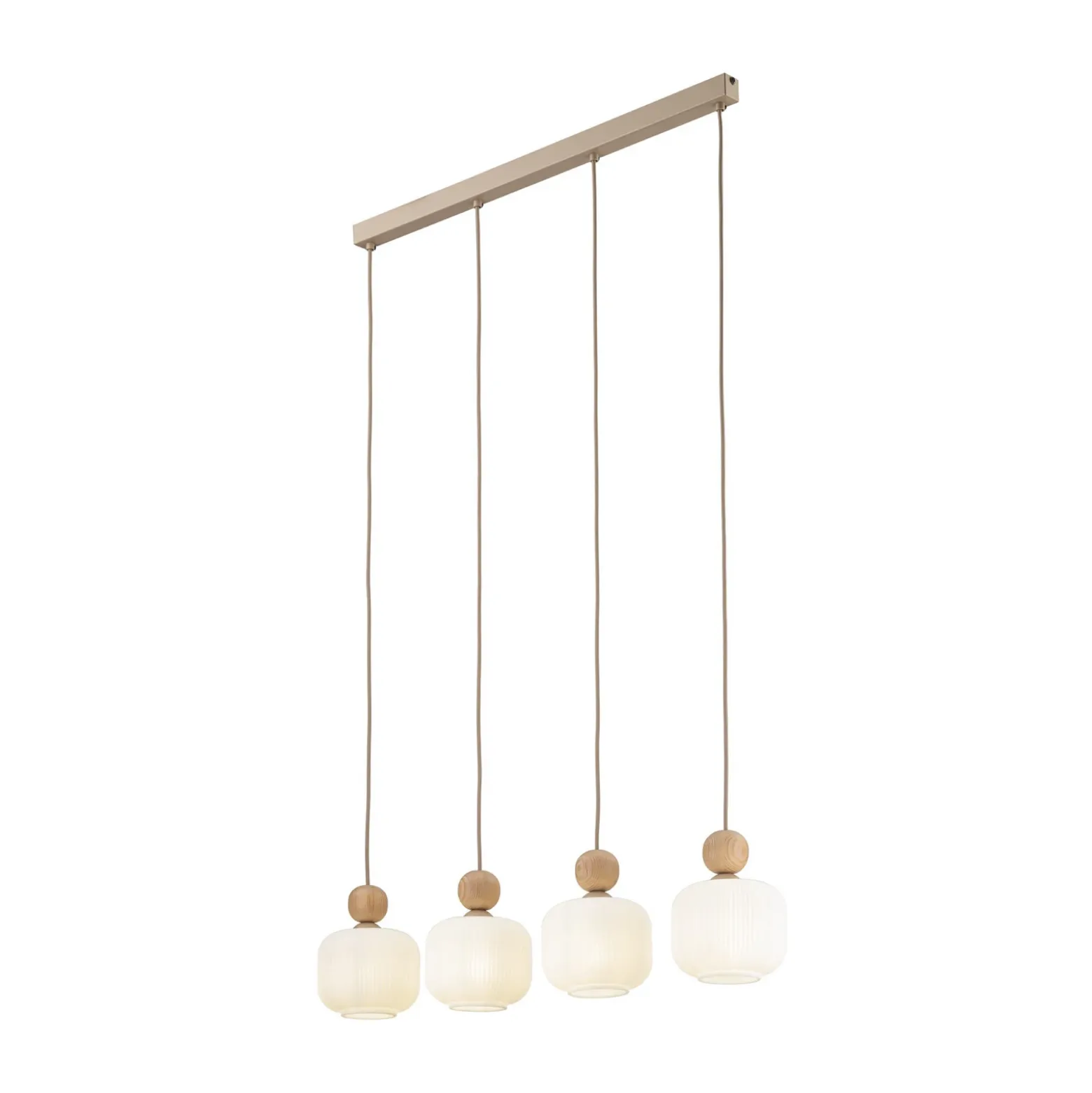 Lámpara colgante Ballo, 4 luces, beige, cristal, longitud 80 cm