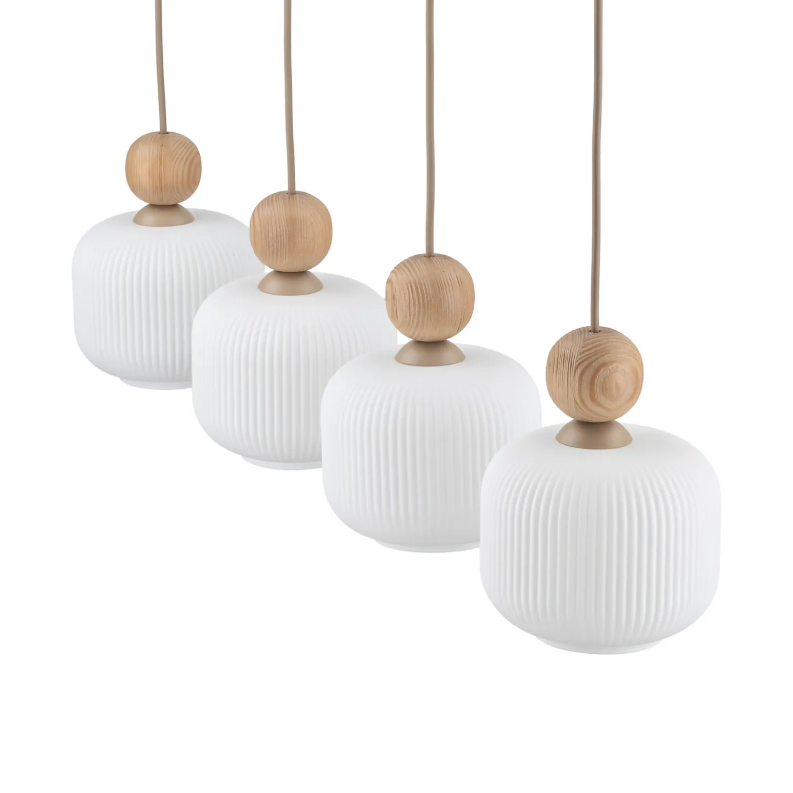 Lámpara colgante Ballo, 4 luces, beige, cristal, longitud 80 cm
