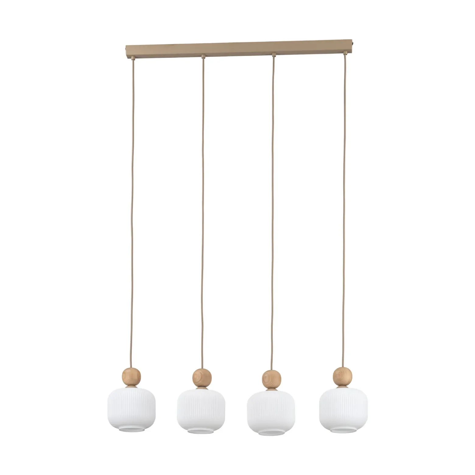 Lámpara colgante Ballo, 4 luces, beige, cristal, longitud 80 cm