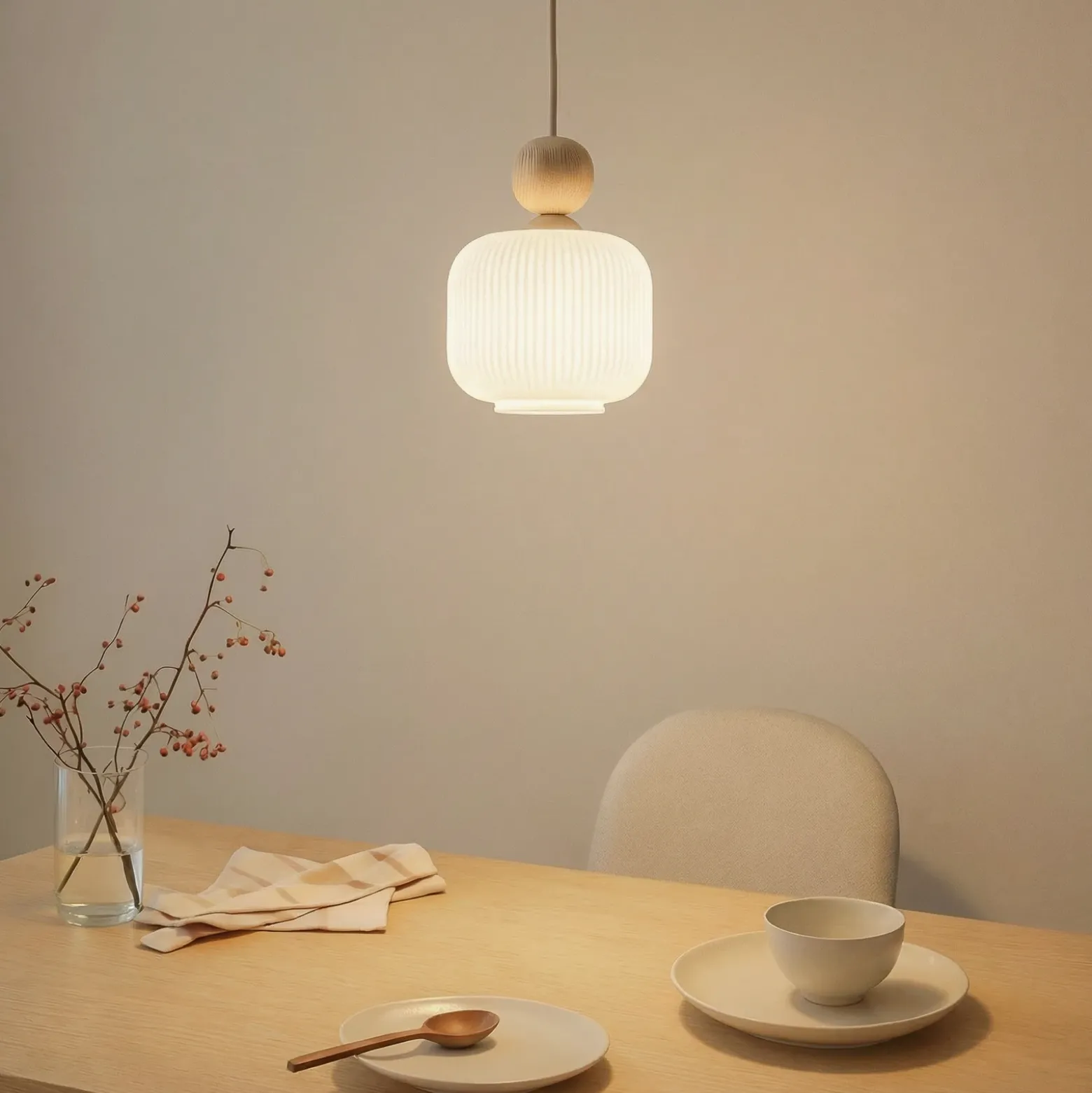 Lámpara colgante Ballo, 1 luz, blanca, cristal, Ø 15 cm, E14