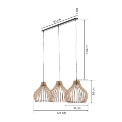Lámpara colgante Barrel con pantallas de madera, 3 luces, larga