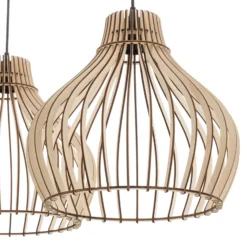 Lámpara colgante Barrel con pantallas de madera, 3 luces, larga