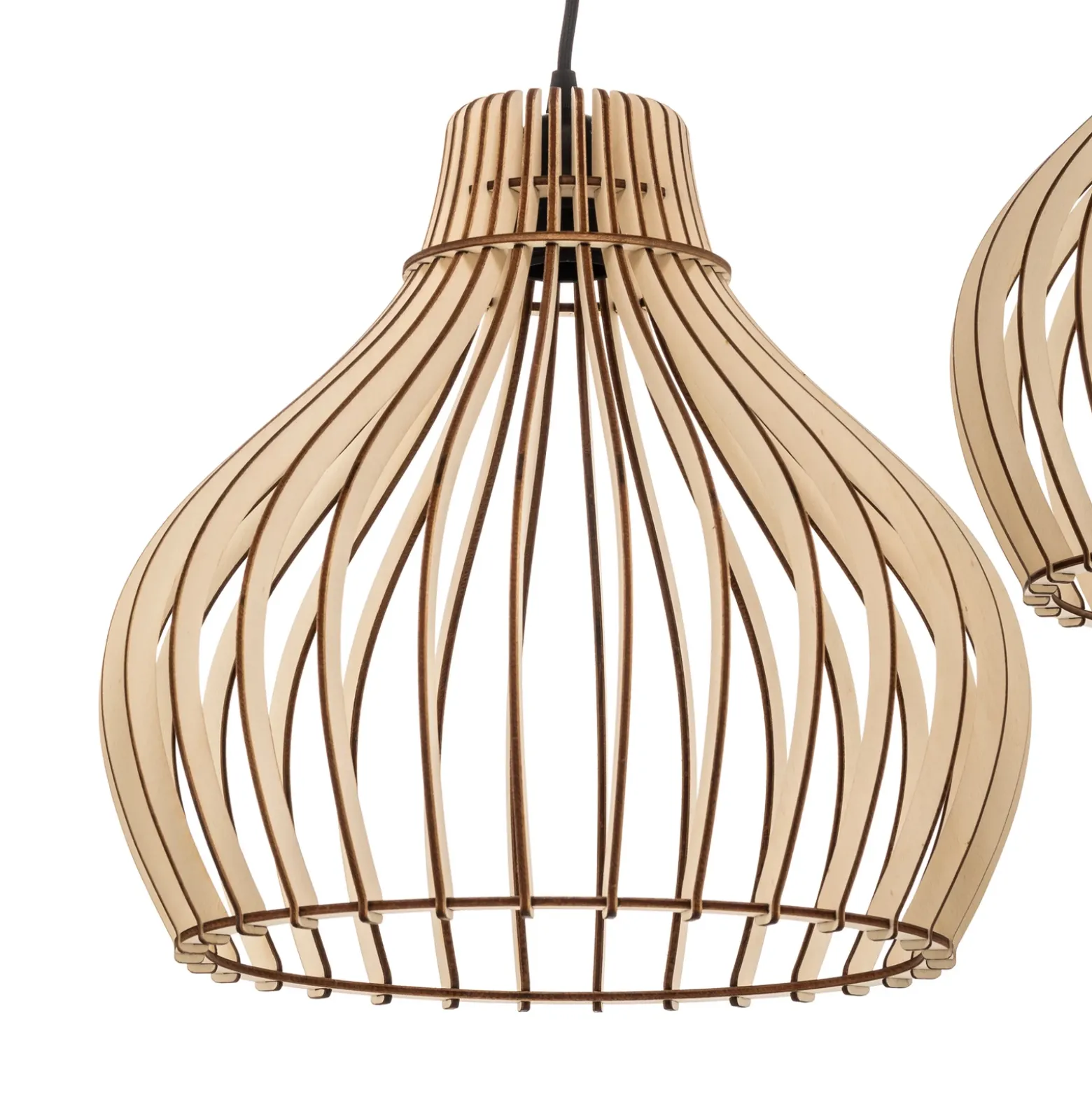 Lámpara colgante Barrel con pantallas de madera, 3 luces, redonda