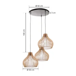 Lámpara colgante Barrel con pantallas de madera, 3 luces, redonda