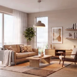 Lámpara colgante Basca, beige, metal, Ø 40 cm, E27