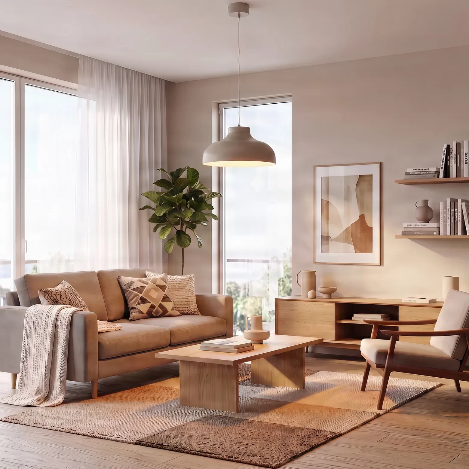 Lámpara colgante Basca, beige, metal, Ø 40 cm, E27