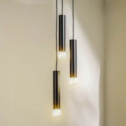 Lámpara colgante Baton, negro, 3 luces