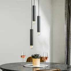 Lámpara colgante Baton, negro, 3 luces