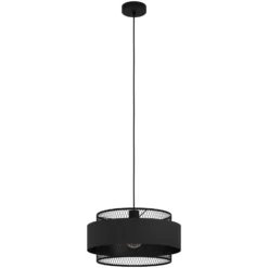 Lámpara colgante Bazely, Ø 40 cm, negra, tela