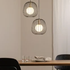 Lámpara colgante Bell, 2 luces, negro/dorado/blanco