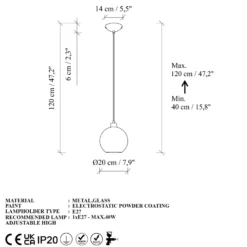 Lámpara colgante Benek, amarilla, cristal, Ø 20 cm, E27