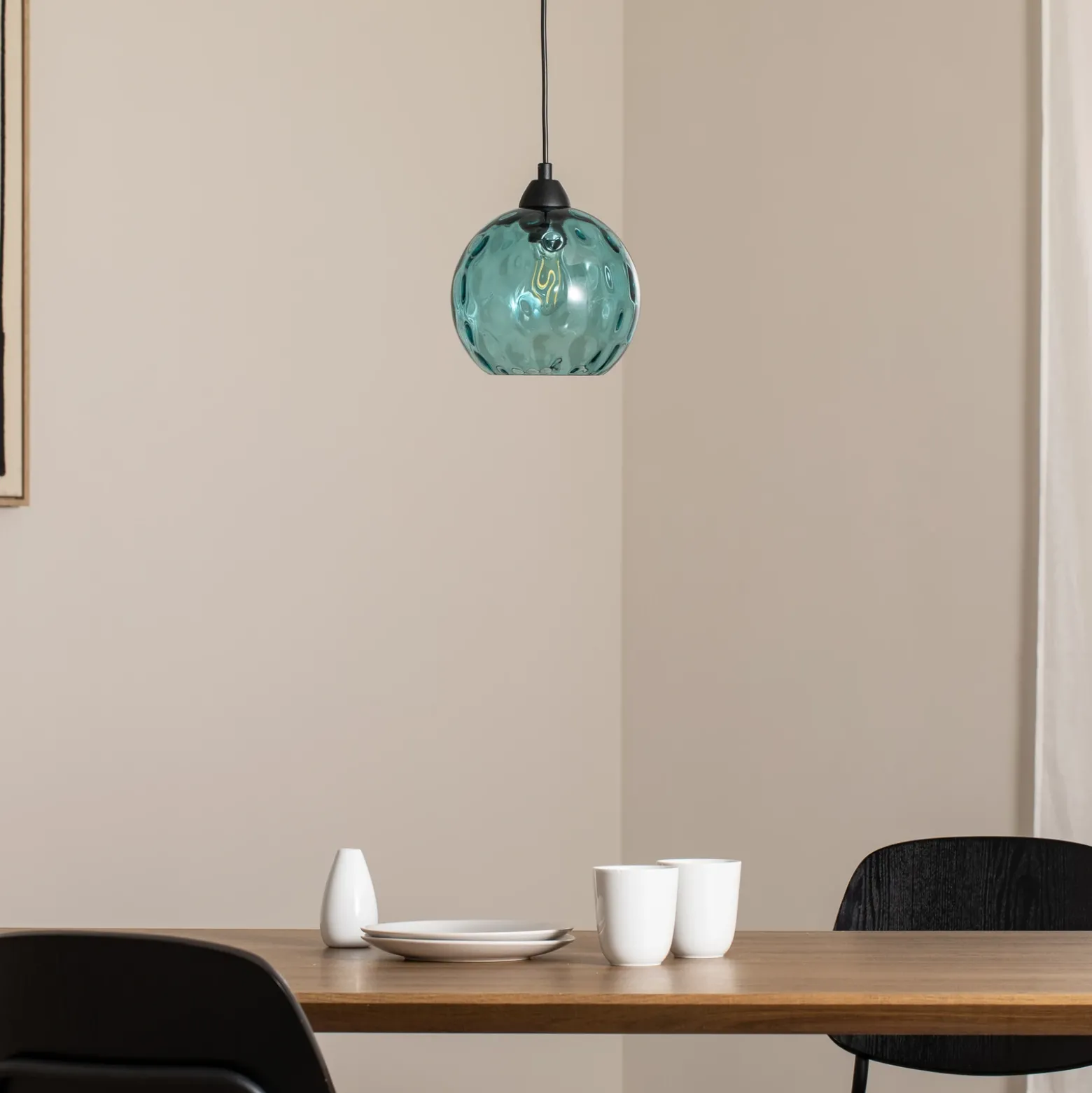 Lámpara colgante Benek, azul, cristal, Ø 20 cm, E27