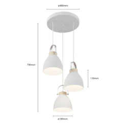 Lámpara colgante Bergen, 3 luces, redonda, blanca