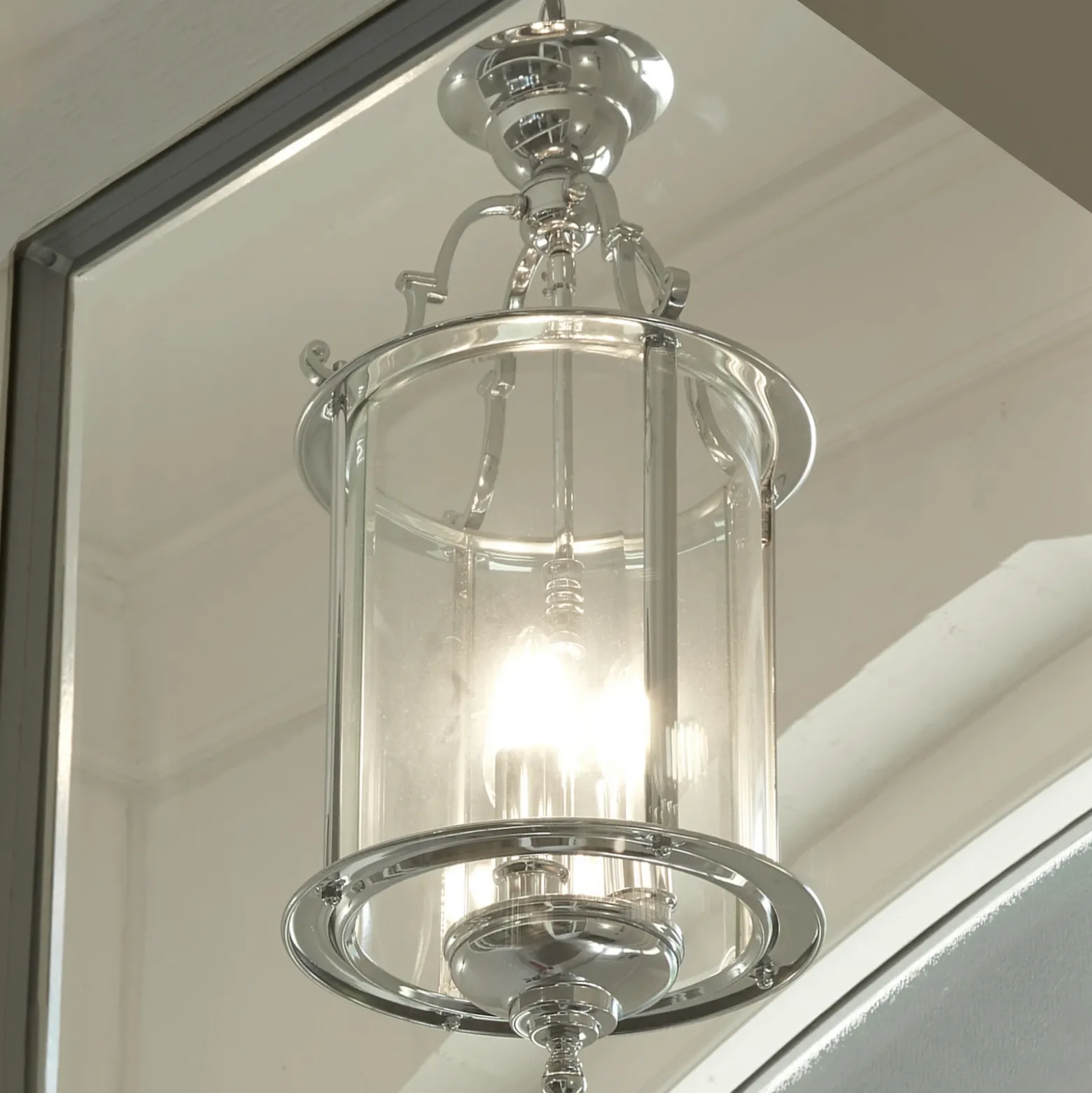Lámpara colgante Bevelled Lantern, vidrio, cromo
