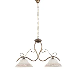 Lámpara colgante BILIARDO GIORGIO, crema/bronce, cristal/hierro 2 luces.