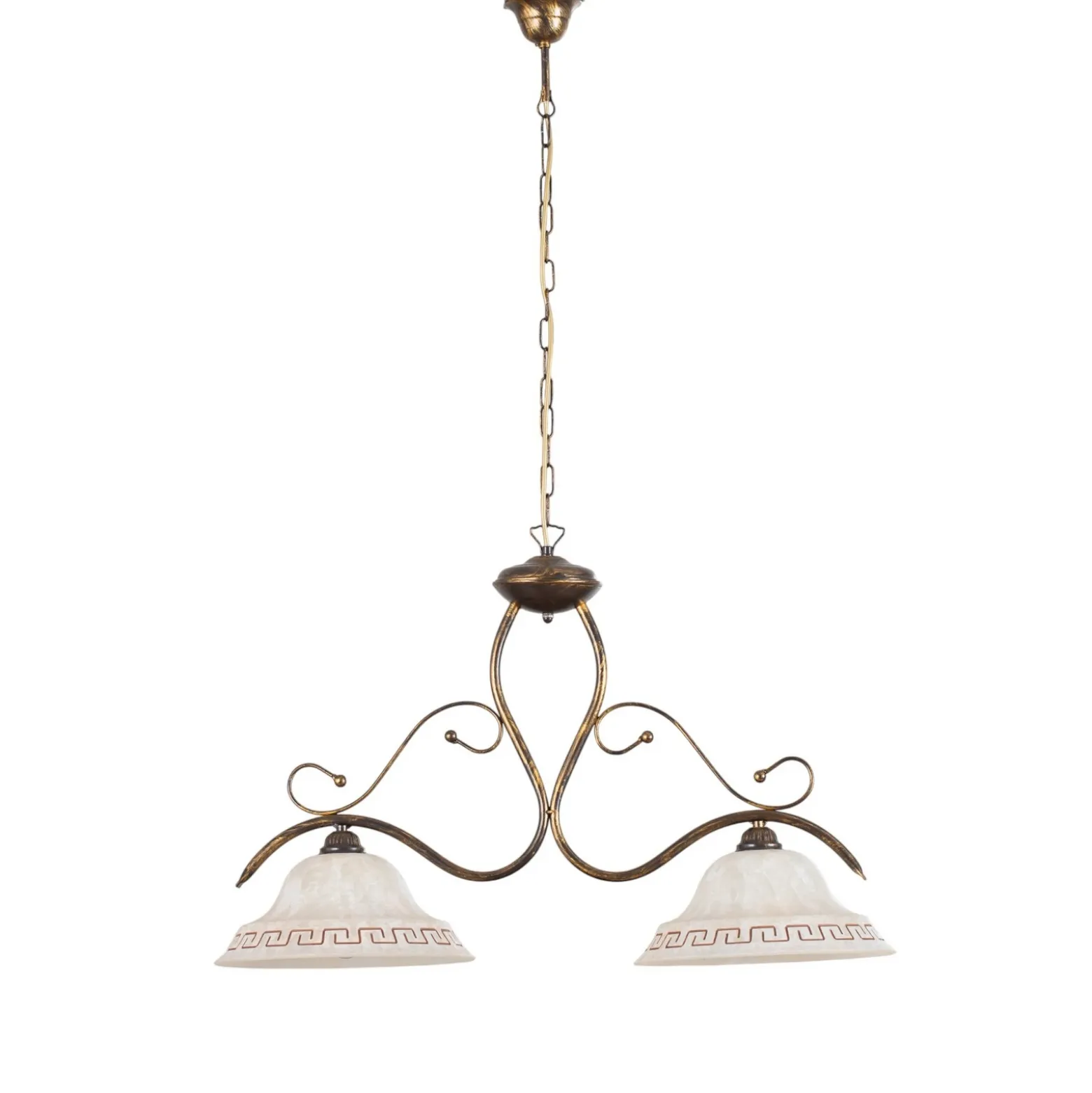 Lámpara colgante BILIARDO GIORGIO, crema/bronce, cristal/hierro 2 luces.