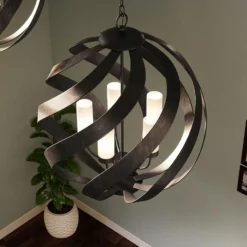 Lámpara colgante Blacksmith, Ø 66 cm, negra, 5 luces, IP44