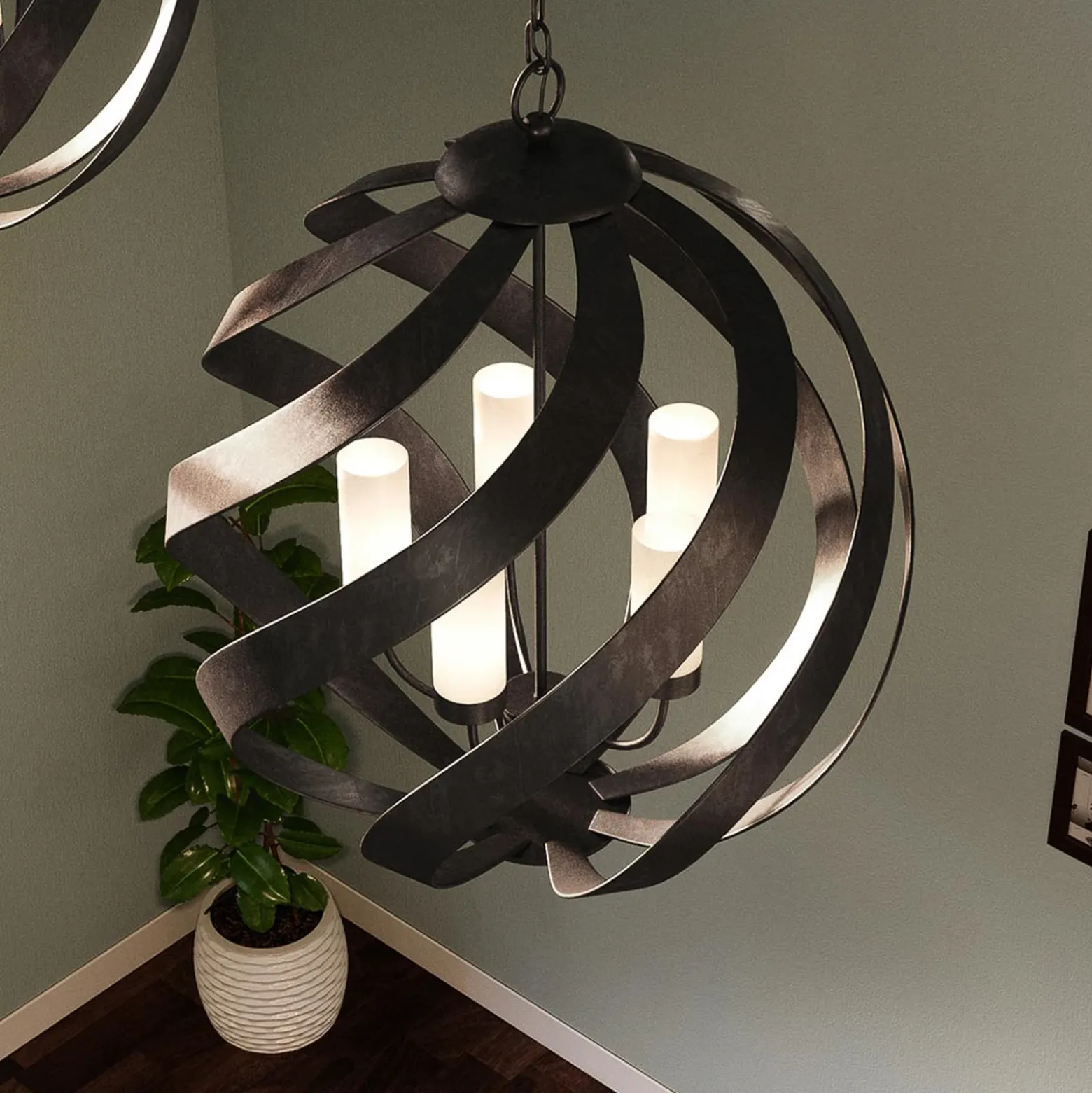 Lámpara colgante Blacksmith, Ø 66 cm, negra, 5 luces, IP44