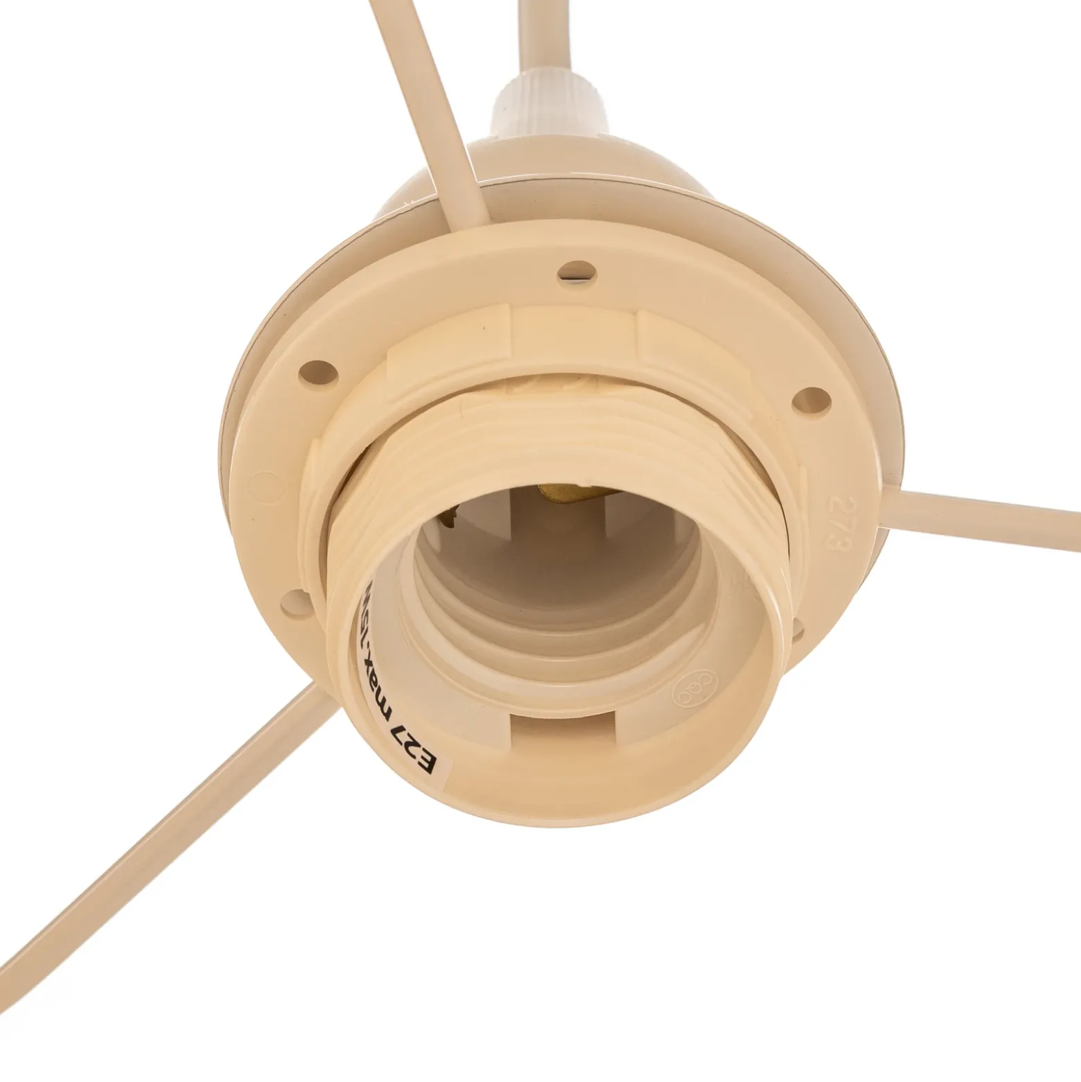 Lámpara colgante Boho, beige/madera, Ø 45 cm, tela/ratán