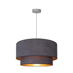 Lámpara colgante Boho, gris/dorado, Ø 45 cm, tela, E27