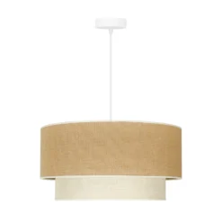 Lámpara colgante Boho, marrón/blanca, Ø 45 cm, tejido