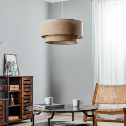 Lámpara colgante Boho, marrón, Ø 45 cm, de tela