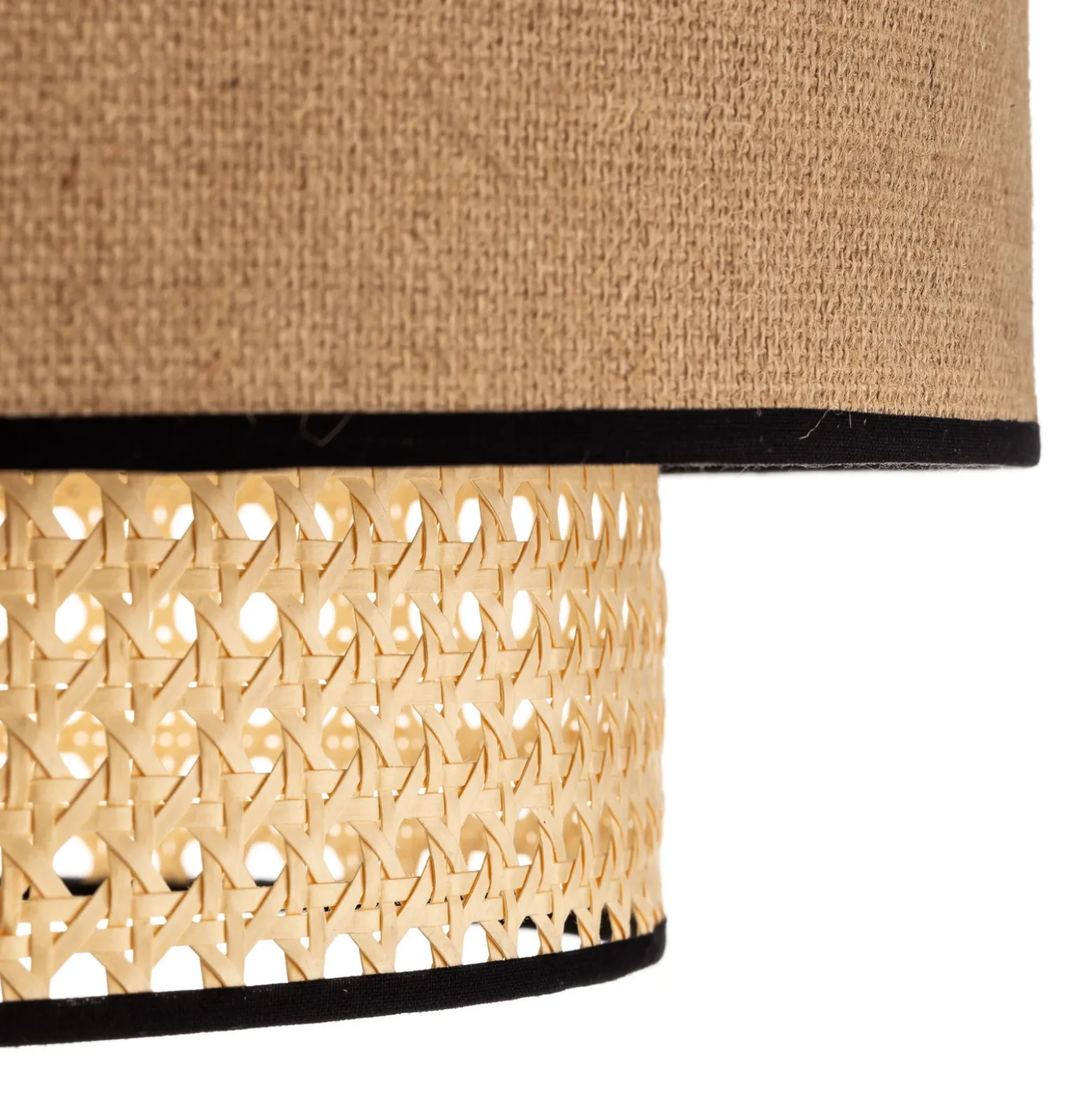 Lámpara colgante Boho, marrón/madera, Ø 45 cm, tela/ratán