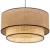 Lámpara colgante Boho, marrón/madera, Ø 45 cm, tela/ratán