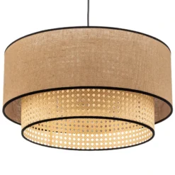 Lámpara colgante Boho, marrón/madera, Ø 45 cm, tela/ratán